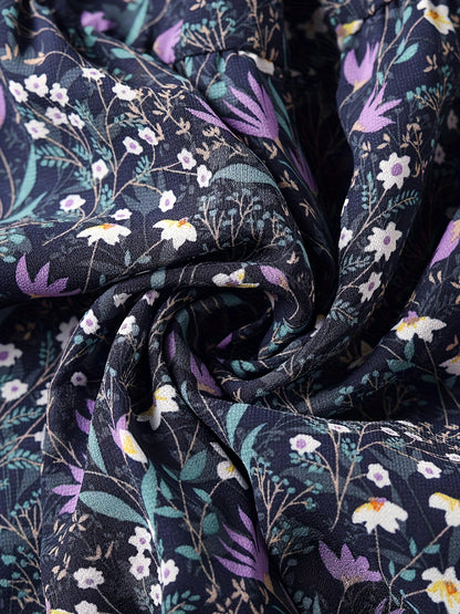 [Floral Chiffon Midi Skirt] Elegant High-Waisted Floral Chiffon Midi Skirt - Loose And A-Line Chiffon Skirt