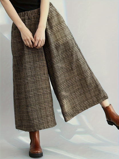 Retro Casual Wide-Leg Pants with Checkered Pattern