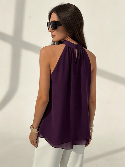 Plum Purple Women's Sexy Bohemian Minimalist Off-Shoulder Ruched Chiffon A-Line Top, Spring/Summer Style, Spring Women's Wear, Beach Vacation Outfit, Summer Holiday Attire, Casual Top, Women's Vacation Wear