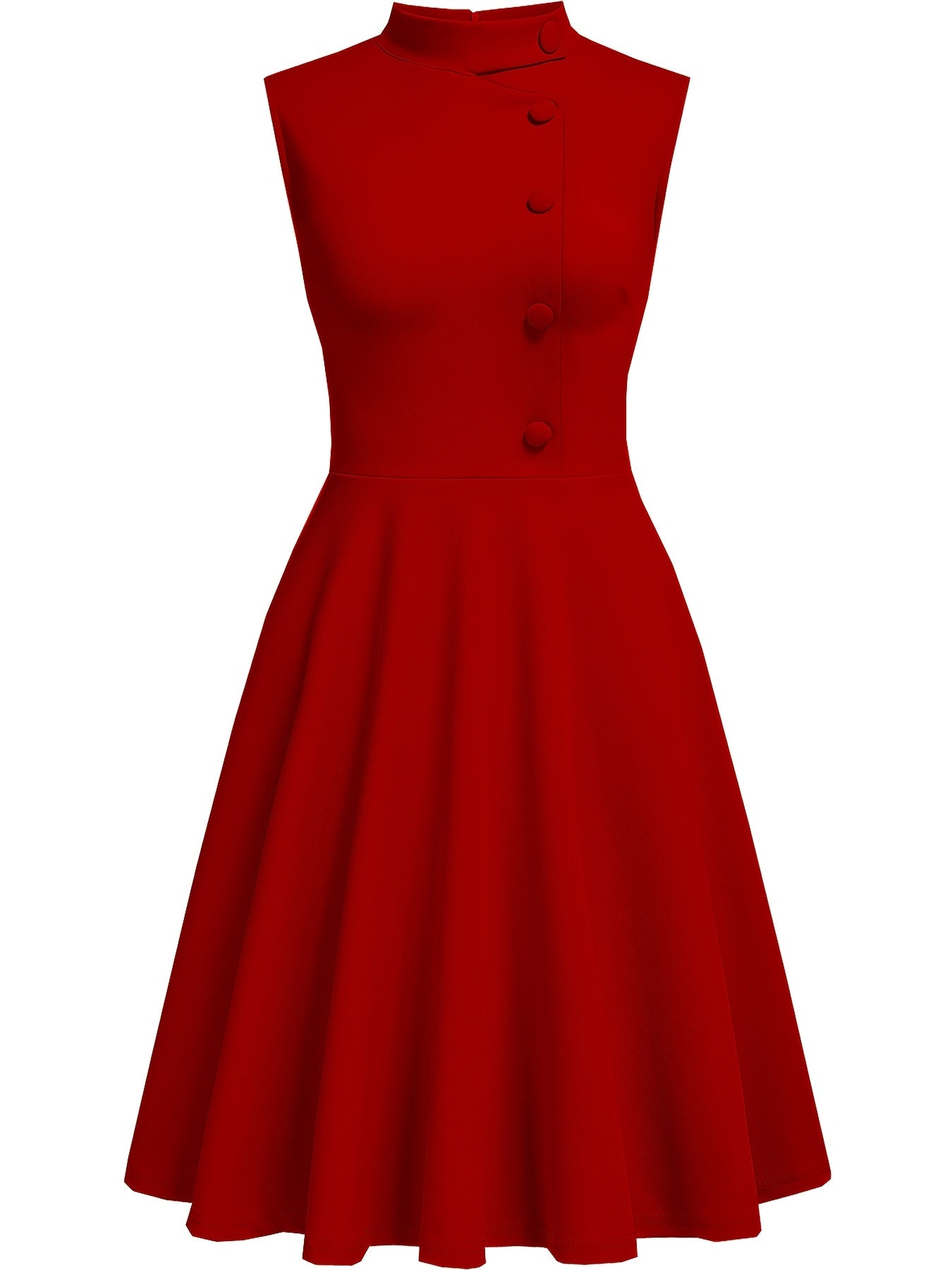 A-Line Dress, Sleeveless High-Neck with Elegant And Sophisticated Decorative Buttons, Suitable for Office And Professional Settings, for Summer