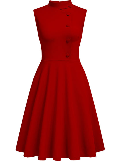 A-Line Dress, Sleeveless High-Neck with Elegant And Sophisticated Decorative Buttons, Suitable for Office And Professional Settings, for Summer