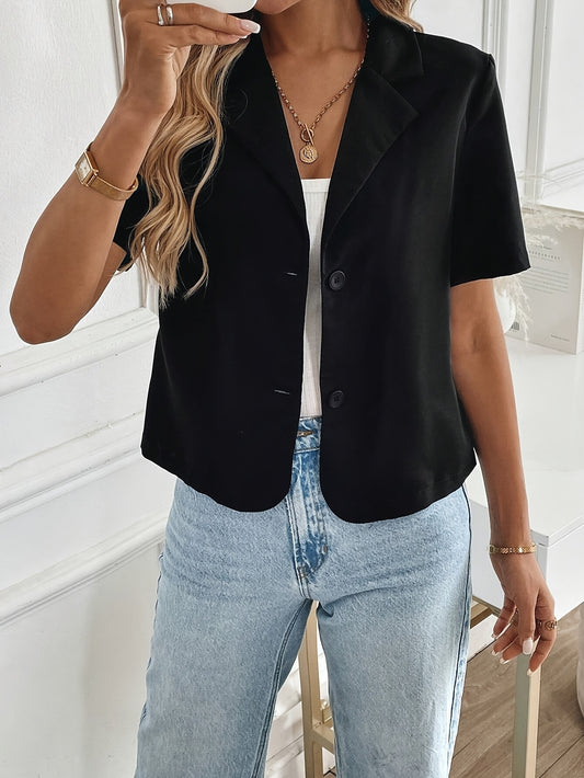 Women's Elegant Regular Fit Blazer - Short Sleeve Single-Breasted Jacket with Belt, Solid Color Business Casual Office Attire, All-Season Versatile Graduation Attire & Professional Wear, Celebration Attire | Sophisticated Style | Durable Fabric