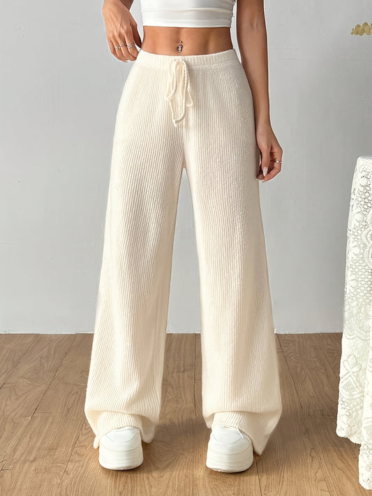 Women's Solid Color Straight-Leg Loose Fit Casual Sports Pants, New Style Ribbed Trousers, Perfect Choice for Morning Runs, Night Runs, Outings, and Lounging at Home, Suitable for All Seasons, Machine Washable