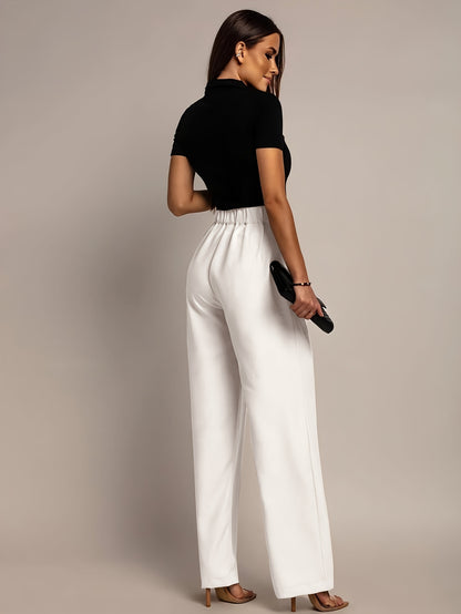 Women'S Solid Color Straight-Leg Pants, Casual Everyday Trousers