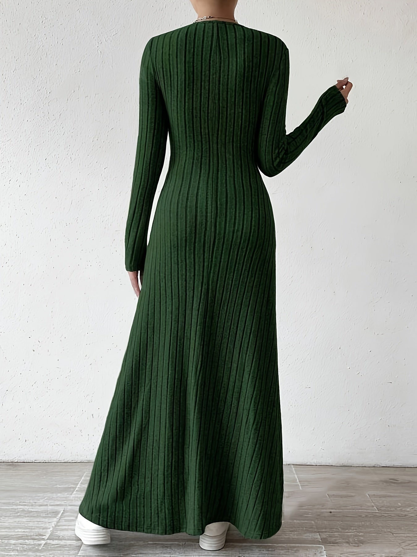 Women's Elegant V-Neck Long Sleeve A-Line Dress - Solid Color Machine Washable Fall Dress with Flattering Silhouette, Versatile for Casual & Formal Occasions, Long Sleeve Maxi Dress, Comfortable Fit