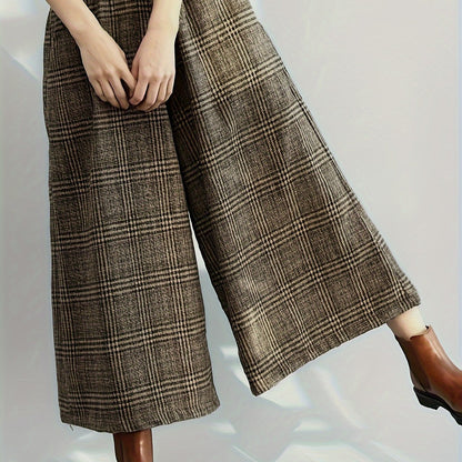 Retro Casual Wide-Leg Pants with Checkered Pattern