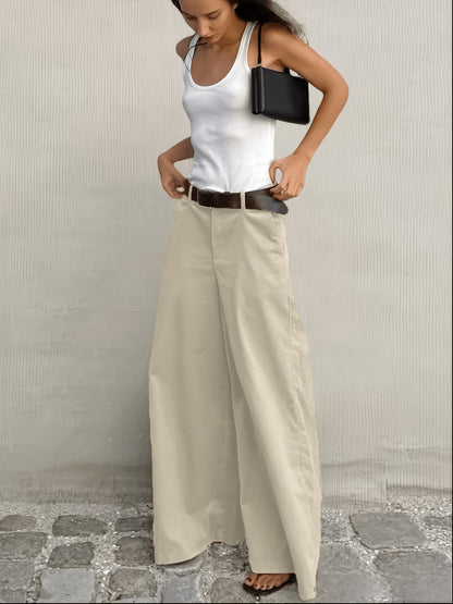 Effortless Wide Leg Pants for Women with High Waist Button Front Relaxed Flowing Casual Style