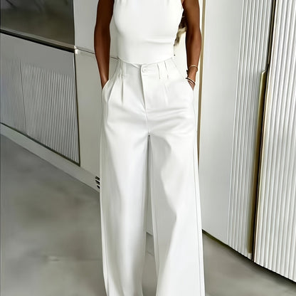 Women's High-Waisted Wide-Leg Pants with Pockets