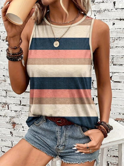 [Women's Base Layer] Versatile Summer Women's Striped Short Sleeve T-Shirt Tank Top Round Neck Base Layer