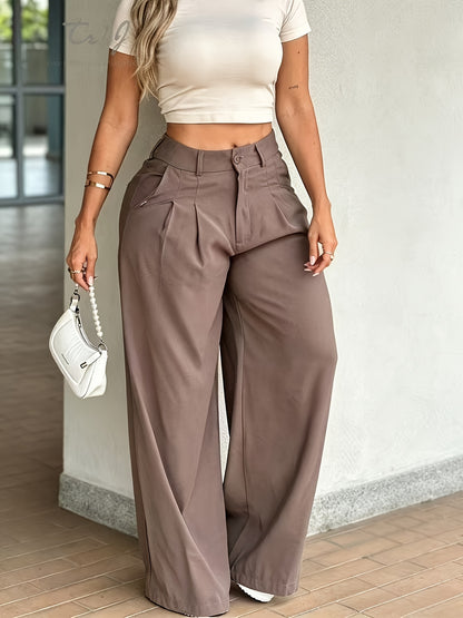 New Spring/Summer High-Waist Pleated Wide-Leg Pants, Casual Loose-Long Trousers