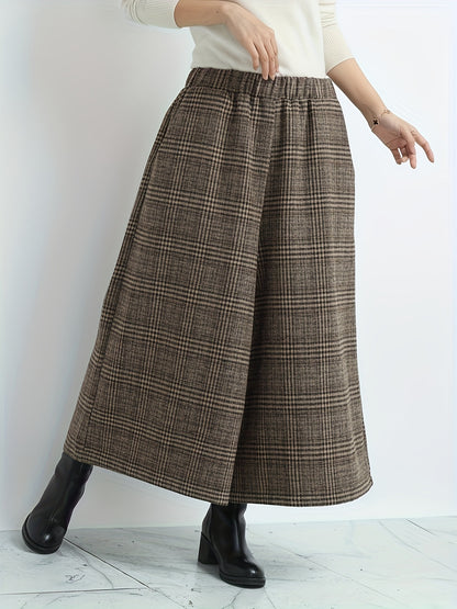 Retro Casual Wide-Leg Pants with Checkered Pattern