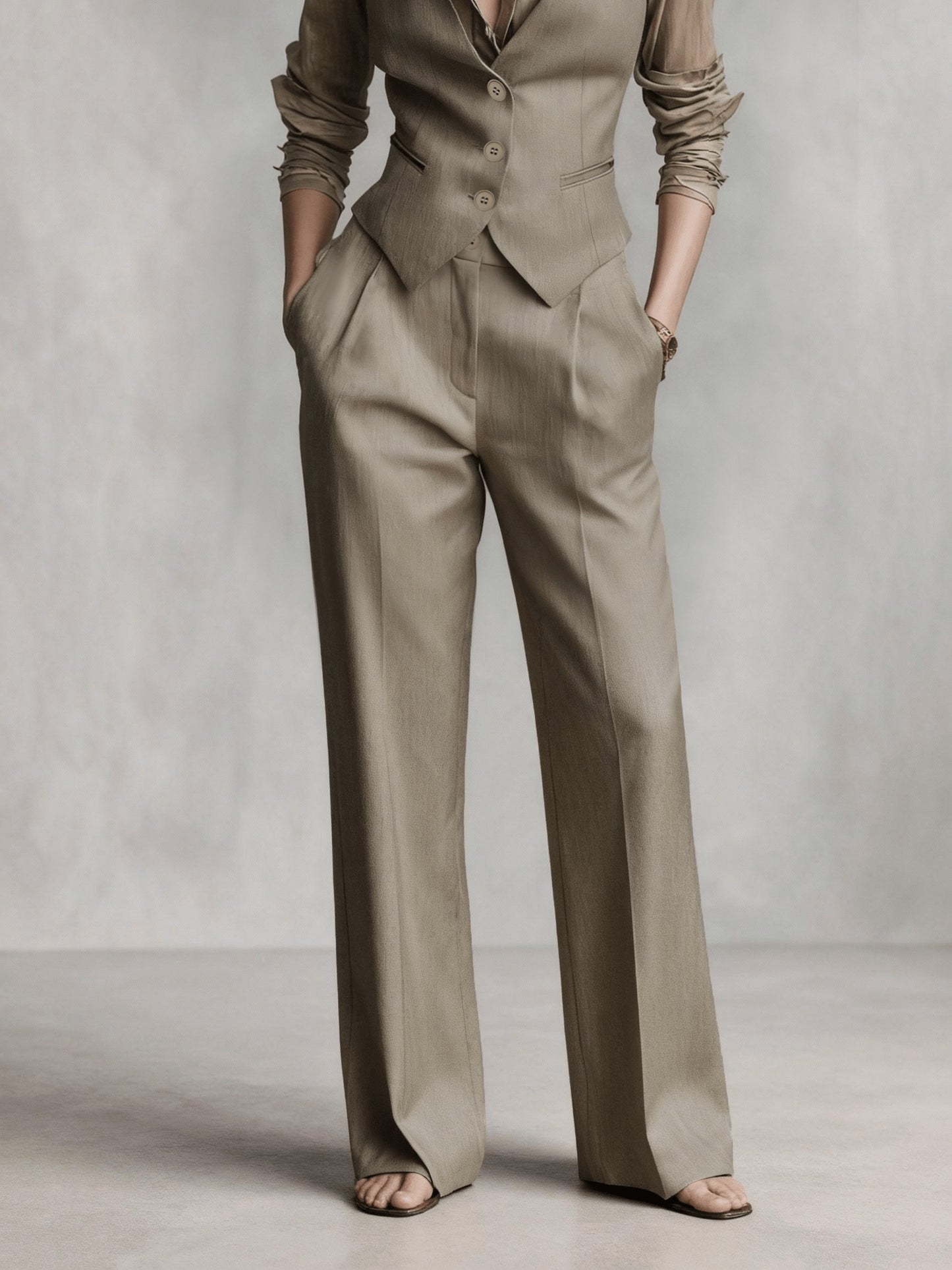 [Elite Light Vest] Elite Light Vest + Pleated Pants | Workplace Suit | Mature Style High Waist Daily Commute