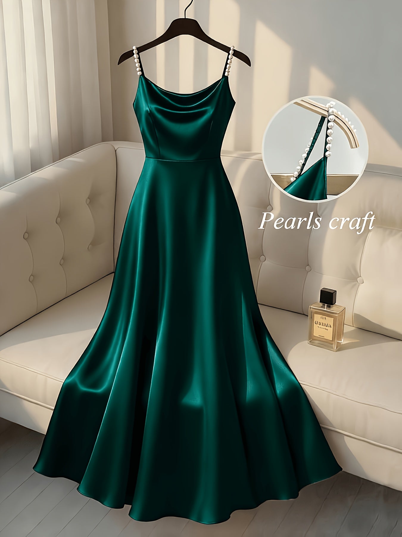 [Pearl Strap] Satin Cami Retro Dress, Suitable for Parties, Weddings, Dates, And Commuting, Luxurious Dress