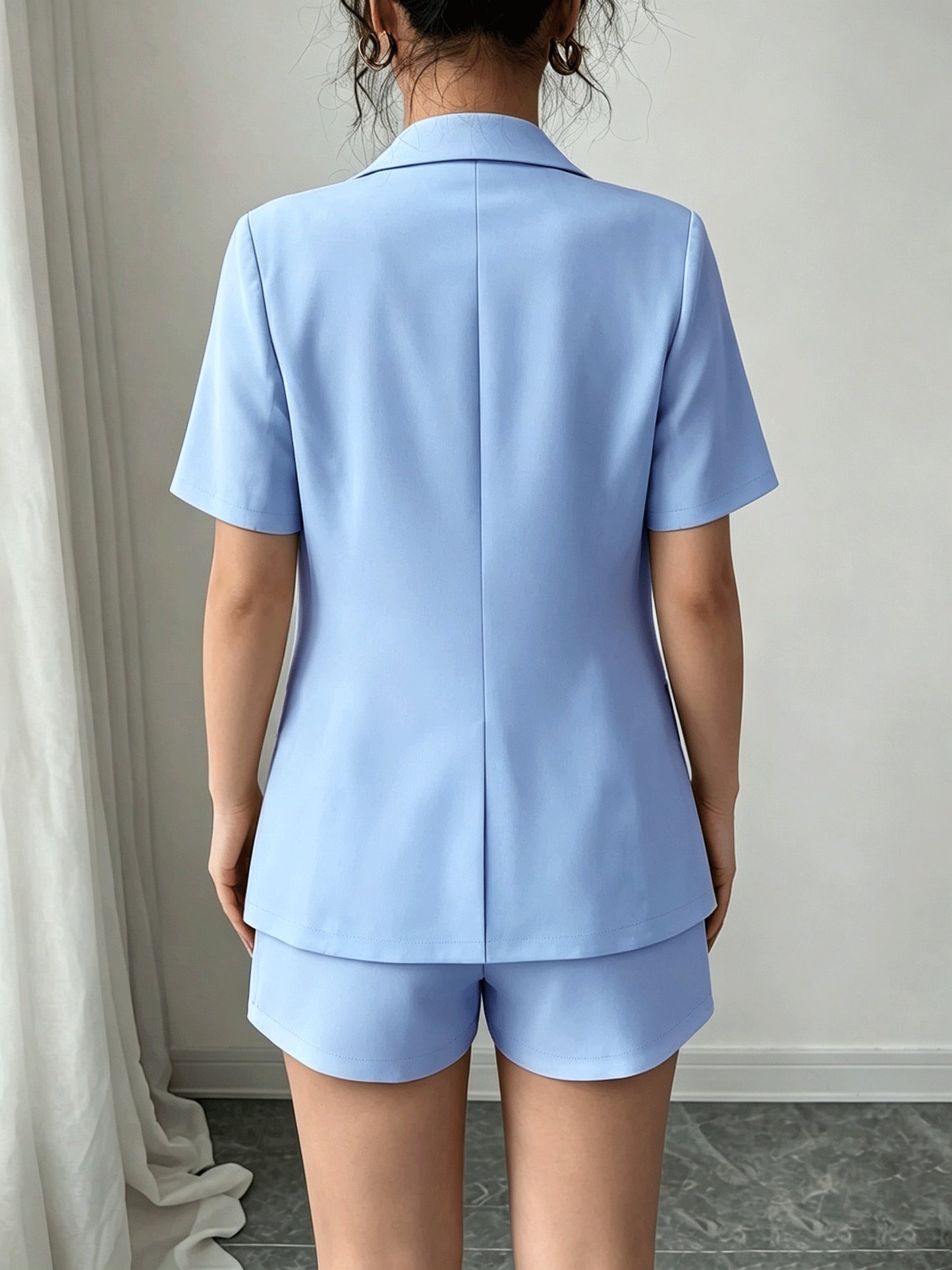 Elegant Casual Commuter Suit Set, Solid Color Short-Sleeve Blazer, Shorts/Wide-Leg Pants, Women's Spring/Summer Style