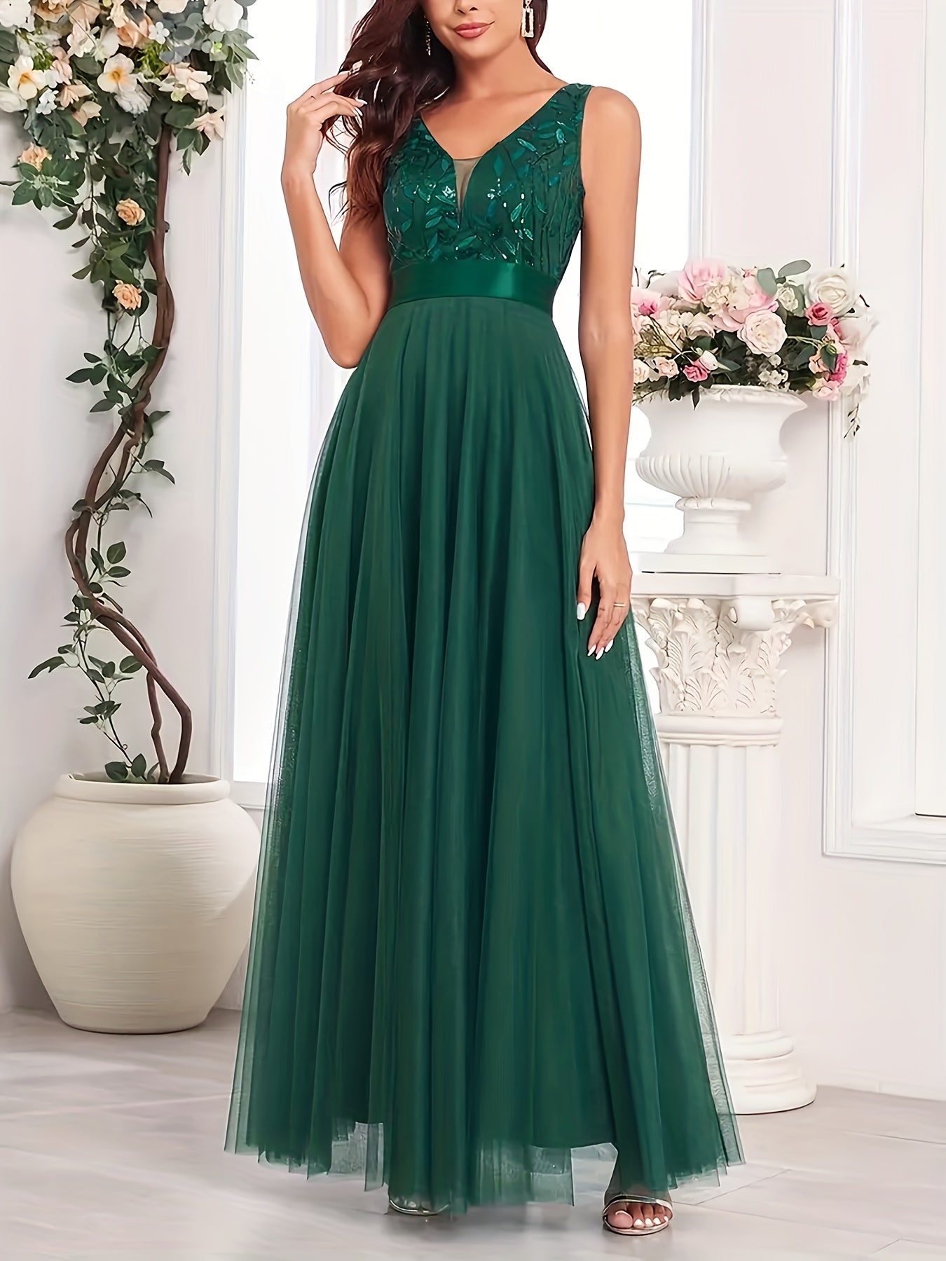 Fashionable Sexy New Women'S Sequin Mesh Patchwork A-Line Party Dress