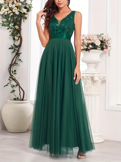 Fashionable Sexy New Women'S Sequin Mesh Patchwork A-Line Party Dress