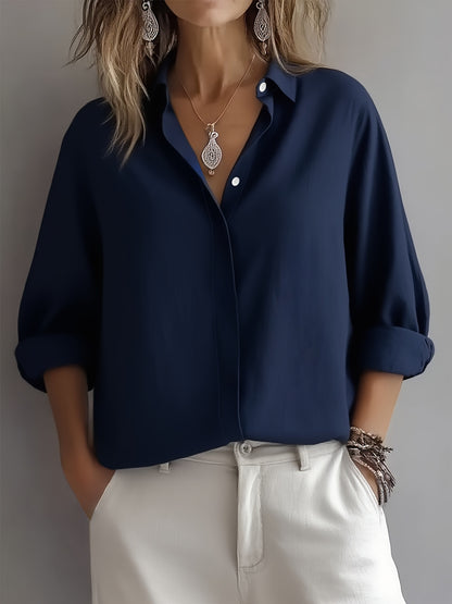 New Middle Eastern Women's Long-Sleeve Fashionable Commuter Design with Hidden Button Front Placket Inner Shirt