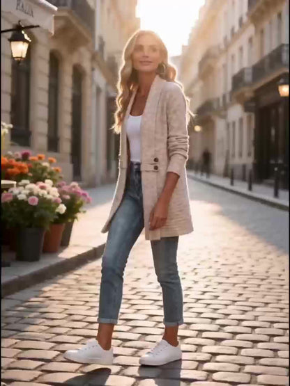 Women's Cardigan, Double-Breasted Decorative Belt Shawl and Cinched-Waist Design, Versatile Mid-Length Open-Front Sweater, Relaxed Style Elegant and Fashionable Loose Outerwear, Perfect for Daily Commutes or Casual, Spring/Autumn