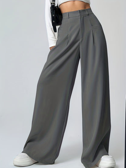 Women's Spring,Summer Apricot High-Waist Flowy Wide-Leg Pants, High-End Loose Fit, Leg-Lengthening Effect, Comfortable, Non-Constricting, Versatile for Commuting, Daily, Casual Wear