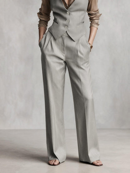 [Elite Light Vest] Elite Light Vest + Pleated Pants | Workplace Suit | Mature Style High Waist Daily Commute