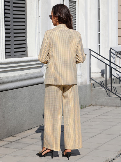 [Elegant Bi-Color Outfit] 2pcs Elegant Fashion Casual Set | Bi-Color Checkered Double-Breasted Suit Jacket & Ankle Pants