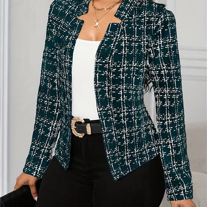 Elegant Women'S Plaid Blazer in a Beige-Brown Color Scheme, Featuring a Structured Collar Design Suitable for All Seasons. This Versatile Piece Is Perfect for Both Office And Party Settings
