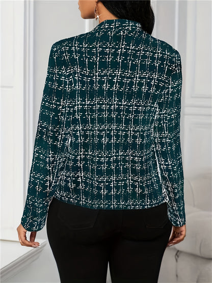 Elegant Women'S Plaid Blazer in a Beige-Brown Color Scheme, Featuring a Structured Collar Design Suitable for All Seasons. This Versatile Piece Is Perfect for Both Office And Party Settings