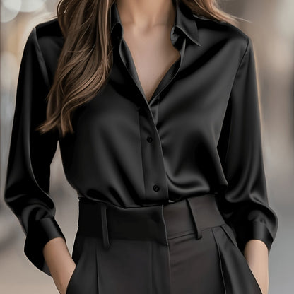 Women'S Spring Autumn Temperament Commuter Elegant Solid Satin Top