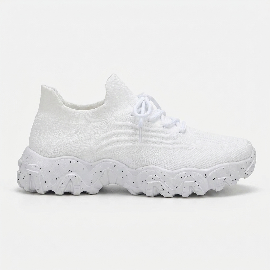 Comfortable Running Shoes for Women with Knit Mesh Upper Lace Up Chunky Sole Style