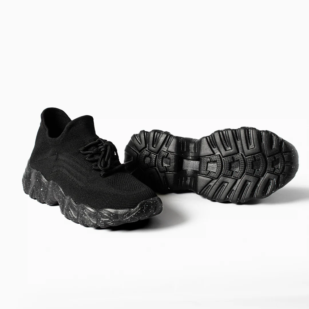 Comfortable Running Shoes for Women with Knit Mesh Upper Lace Up Chunky Sole Style