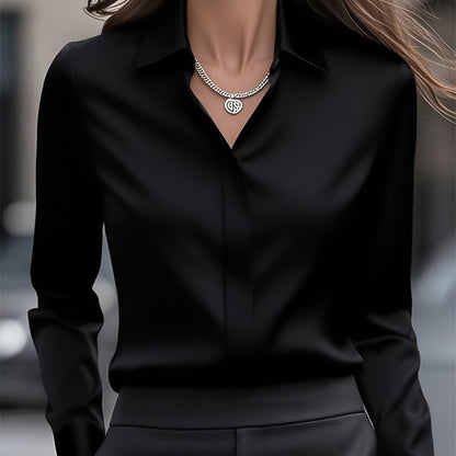 New Middle Eastern Women's Long-Sleeve Fashionable Commuter Design with Hidden Button Front Placket Inner Shirt