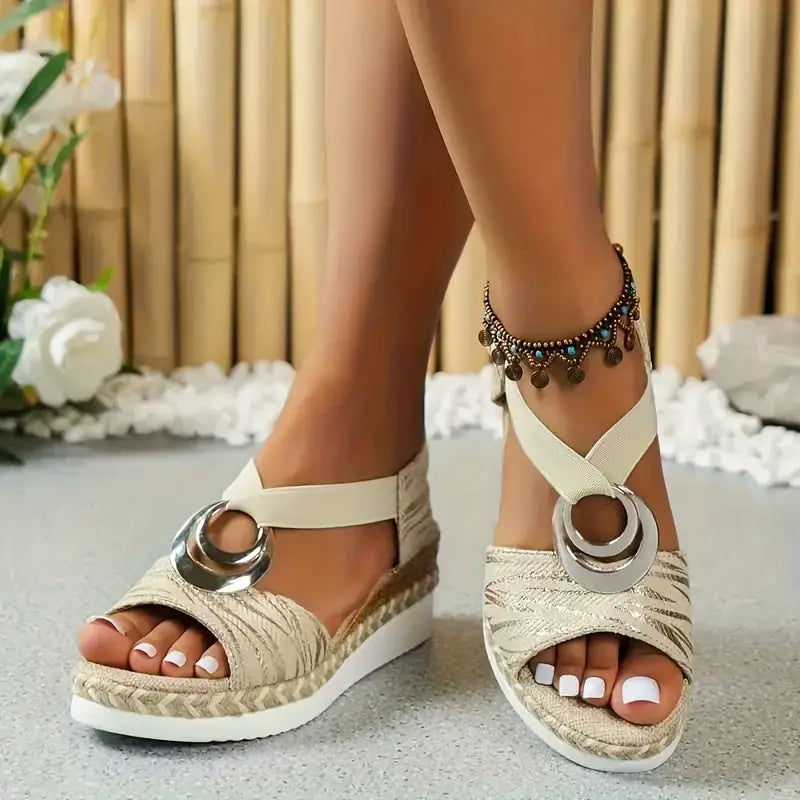 Comfortable Espadrille Wedge Sandals for Women with Ring Buckle Strap Open Toe Platform Style