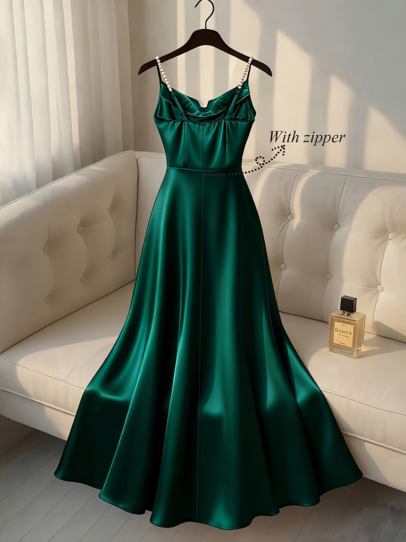 [Pearl Strap] Satin Cami Retro Dress, Suitable for Parties, Weddings, Dates, And Commuting, Luxurious Dress