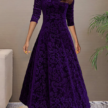 Directional - New And Thinning Large Swing Skirt Women'S Clothing Golden Velvet Long Sleeve Dress Long Style