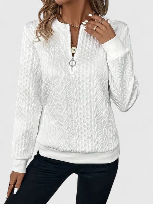 Comfortable Cable Knit Sweater for Women with Zip Neck Long Sleeve Relaxed Casual Style