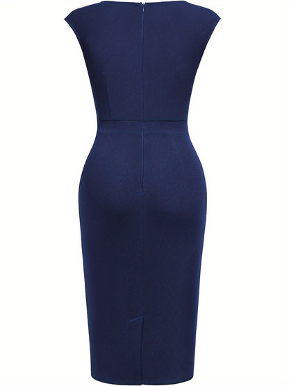 Women'S Square Neck Slim Dress, Easy Solid Color Elegant Sleeveless, Highlights The Waistline, Mid-Length Pencil Skirt