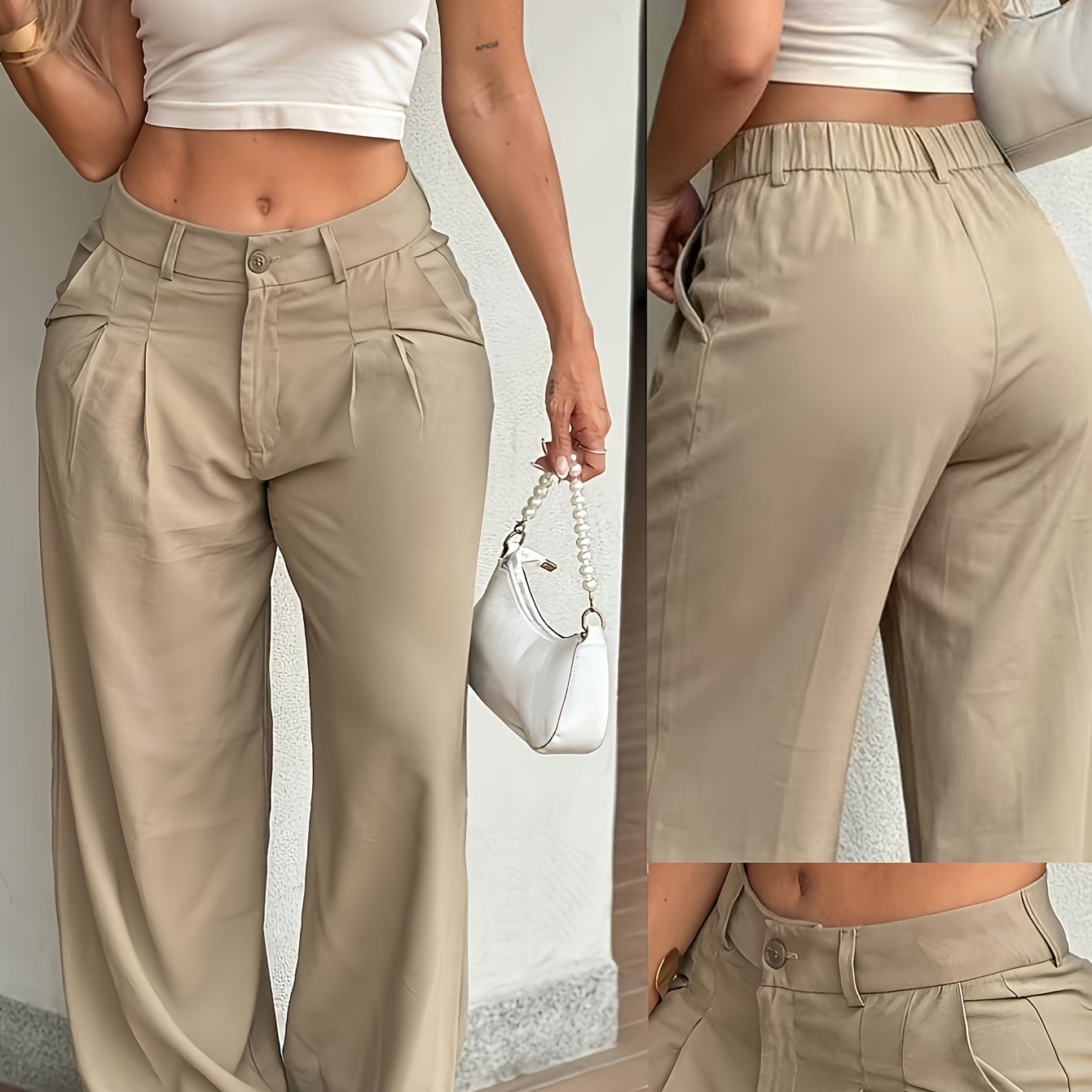 New Spring/Summer High-Waist Pleated Wide-Leg Pants, Casual Loose-Long Trousers