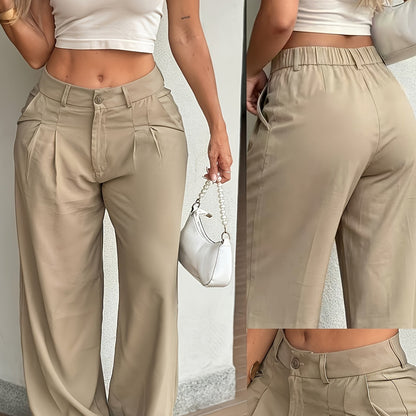 New Spring/Summer High-Waist Pleated Wide-Leg Pants, Casual Loose-Long Trousers