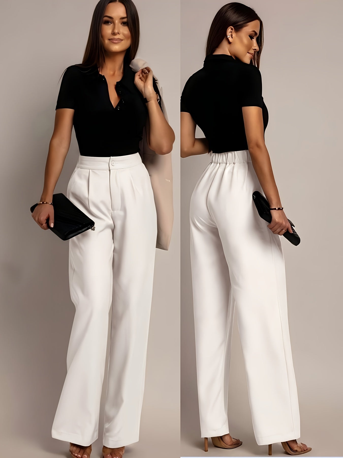 Women'S Solid Color Straight-Leg Pants, Casual Everyday Trousers