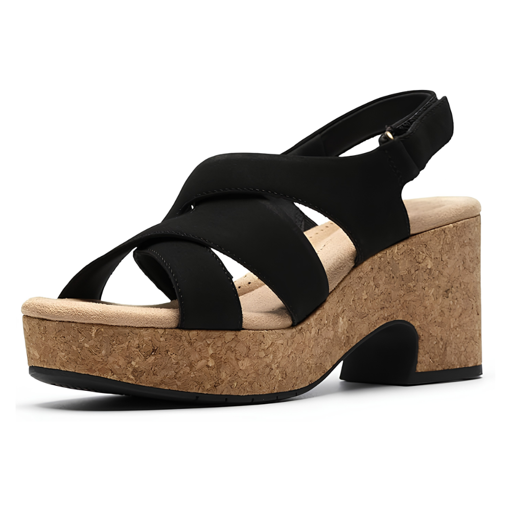 Comfortable Heeled Sandals for Women with Crossover Strap Cork Block Heel Slingback Style