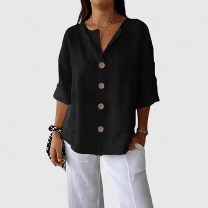 Cathlyn | Women's Blouse V-Neck Button-Front Long Sleeve