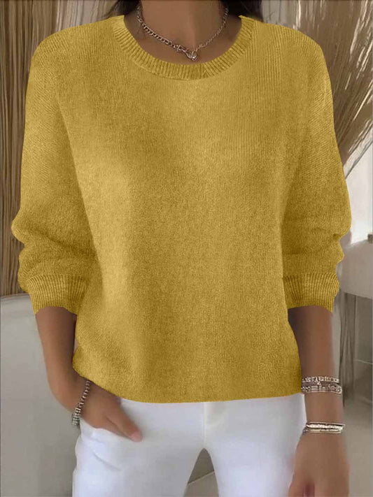 Comfortable Ribbed Sweater for Women with Crew Neck Long Sleeve Relaxed Oversized Knit Style