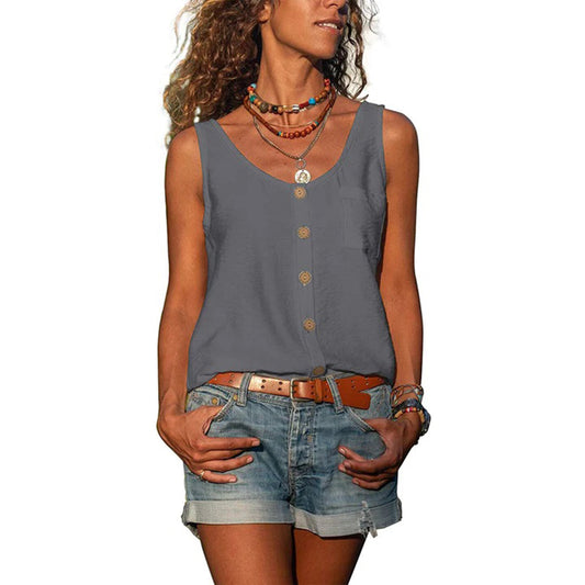 Effortless Linen Button Front Tank Top for Women with Scoop Neck Sleeveless Relaxed Bohemian Style