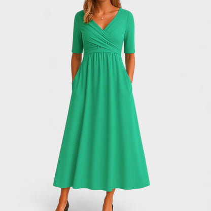 Monica | Elegant Black Semi Formal Dress for Women in A Line Wrap Style