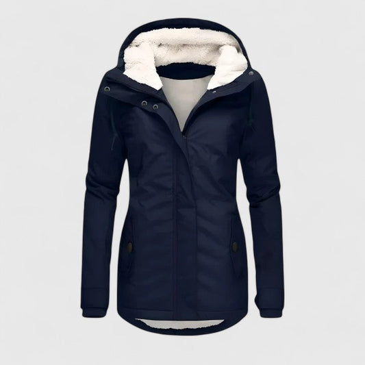 Comfortable Sherpa Lined Parka Jacket for Women with Hooded Long Sleeve Zip Front Flap Pocket Casual Style