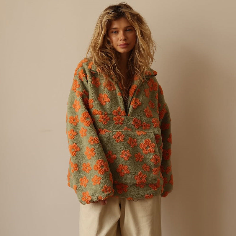 Women’s Sweater | Floral Quarter Zip
