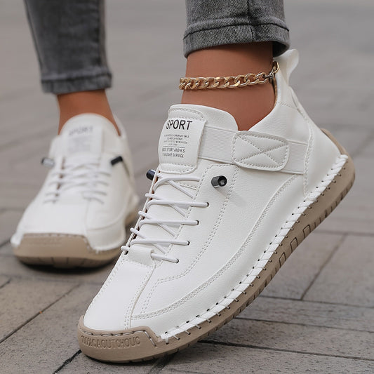 Comfortable Leather Sneakers for Women with Lace Up Hand Stitched Low Top Casual Style