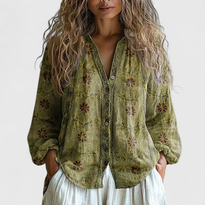 Naomi | Women's Retro Leaf Print Blouse