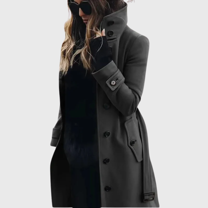 Women’s Coat | Button Front High Stand Collar