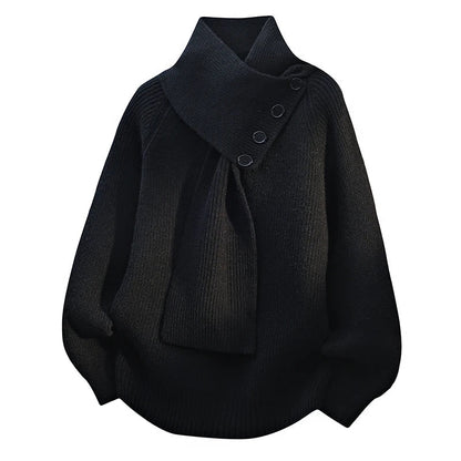 Women’s Sweater | Scarf Neck Button Detail